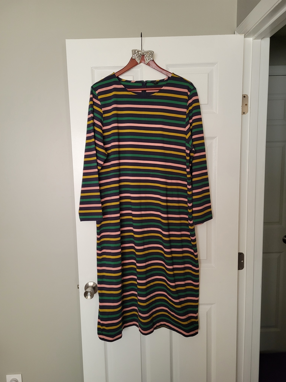 J. Crew Long-Sleeve Striped Shift Dress in Black, Green, Pink, Yellow